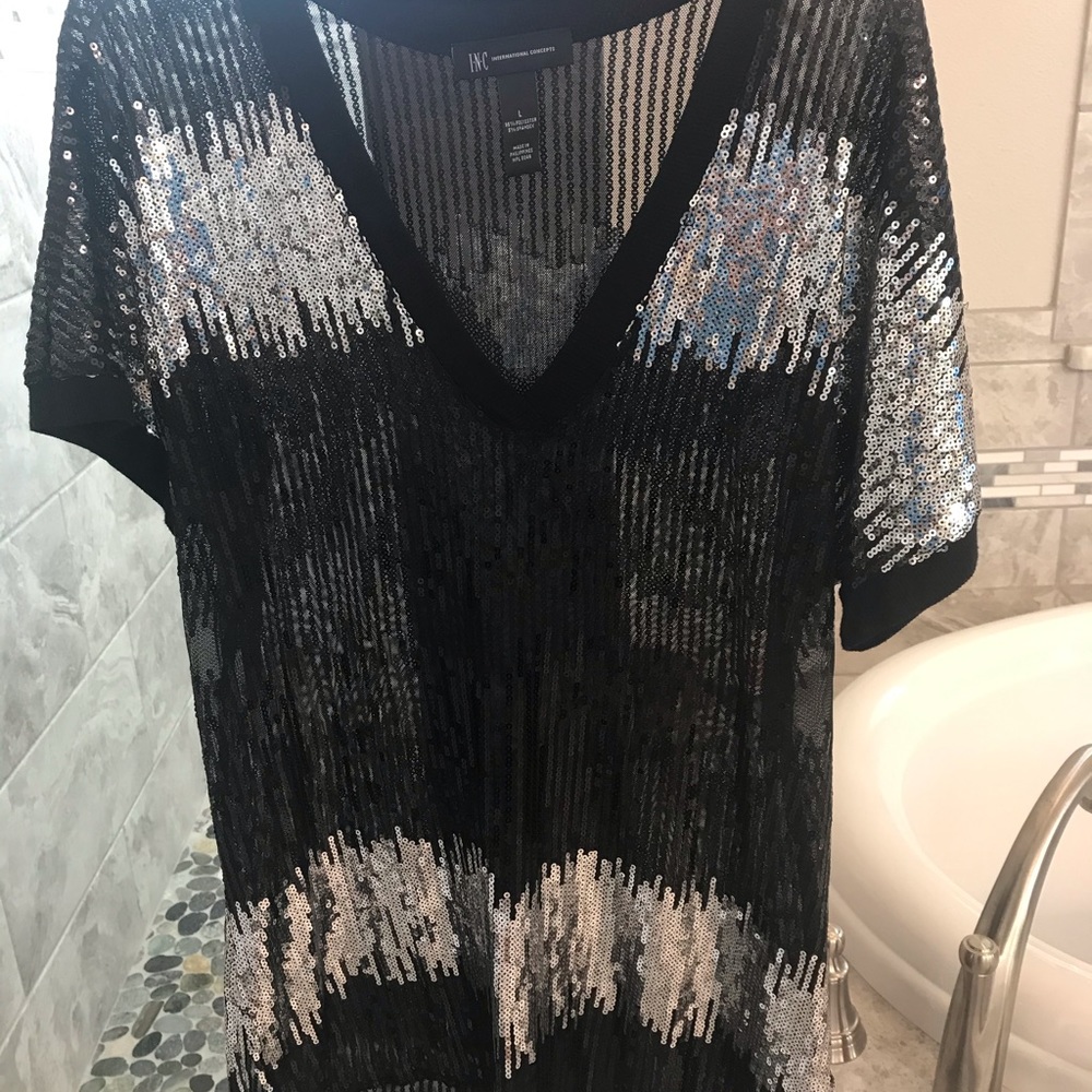INC black/silver holiday top